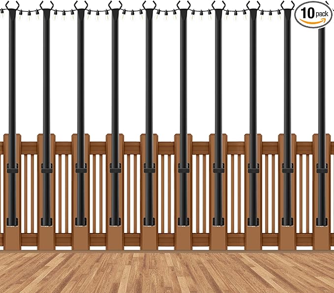 10 Pack String Light Poles for Deck,5 Ft String Light Poles for Outside with Fixing Clips,Metal Poles for Outdoor String Lights, Hanging Light Poles for Fence Garden Backyard Wall Bistro
