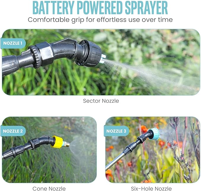 2025 Upgraded Electric Garden Sprayer | 5L/1.35Gal Battery-Powered Sprayer w/ 3 Nozzles, Leak-Proof Design & Adjustable Strap | Type-C Rechargeable for Lawn, Garden, Yard (Light Blue)