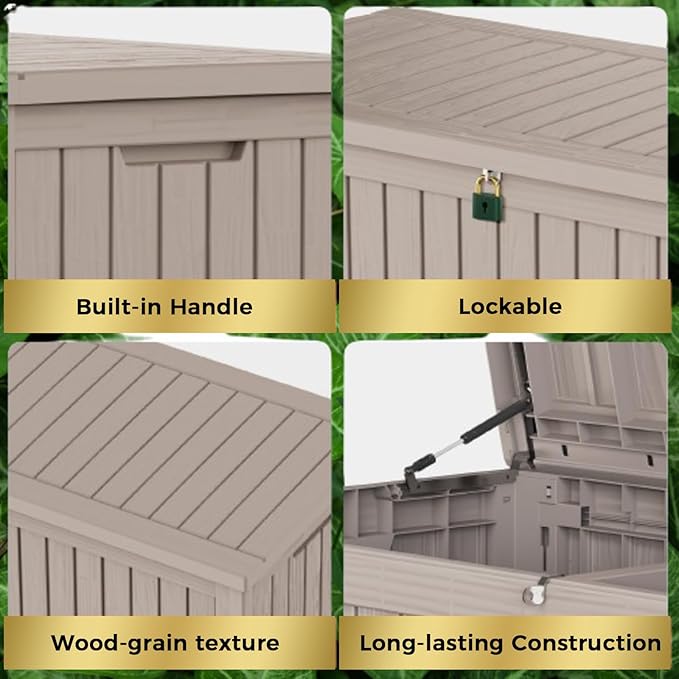 TARKARI 180 Gallon Lockable Resin Deck Box, Waterproof & UV-Resistant Outdoor Storage Box for Outdoor Cushion Storage, Garden Tools & Pool Accessories Storage, Gray