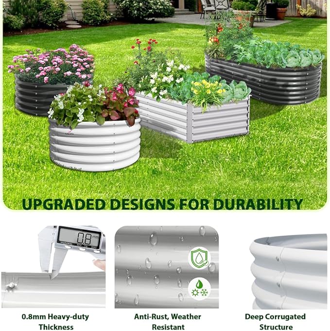 A ANLEOLIFE 6-Pack 4X4X1.5ft & 8X4X1.5ft Deep Root Galvanized Raised Garden Beds Outdoor for Planting Vegetables Flowers Herb,Antique White