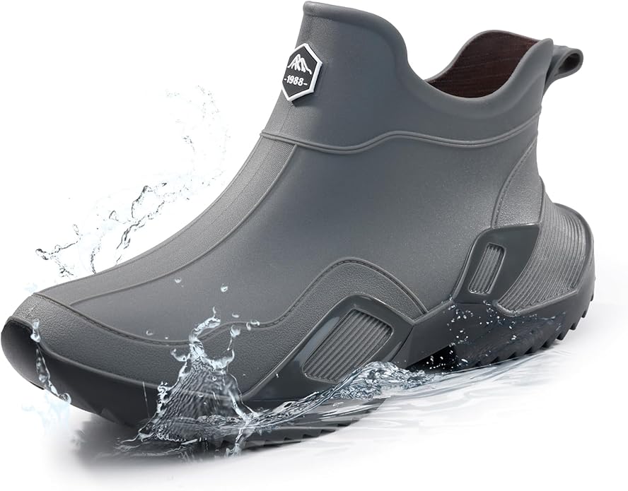 Women's Ankle Rain Boots - Slip On Waterproof Festival & Garden Shoes for Men - Comfortable Lightweight Rubber Wellies with Decorative Buckle