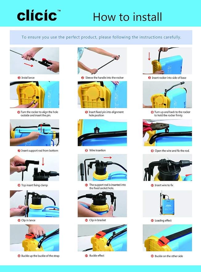 CLICIC Backpack Sprayer 4 Gallon (16L) - Knapsack Manual Hand Pump Sprayer for Garden Lawn Yard Farm