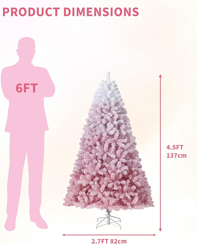 GarveeHome 4.5ft Prelit Artificial Christmas Tree with 100 RGB & Warm White Lights, Pre-Lit Snow Flocked Christmas Tree, Foldable Base,Holiday Decoration for Home, Office, Party,Pink Gradient