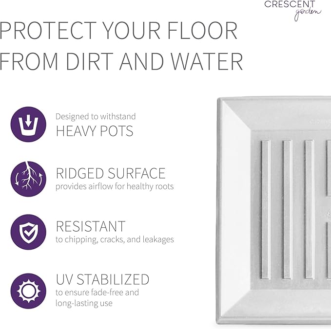 Crescent Garden Universal Square Plant Saucer, Modern UV Safe Durable Drip Tray for Square Planter, Heavy-Duty Plastic Drainage Dish, Large Outdoor Flowerpot Saucer - 16'' inner x 19.75" outer (White)