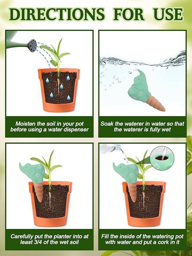 4Pcs Plant Watering Globes, Kalolary Elephant Shape Self Watering Spikes Terracotta Drip Water Stakes Irrigation Watering Bulbs for Pot, Indoor, Outdoor, Vacation