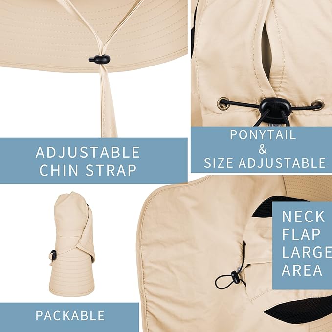 Sun Hat for Men Women with Neck Flap,UPF 50+ UV Protective Hiking Fishing Hats,Wide Brim Sun Hat for Women&Men