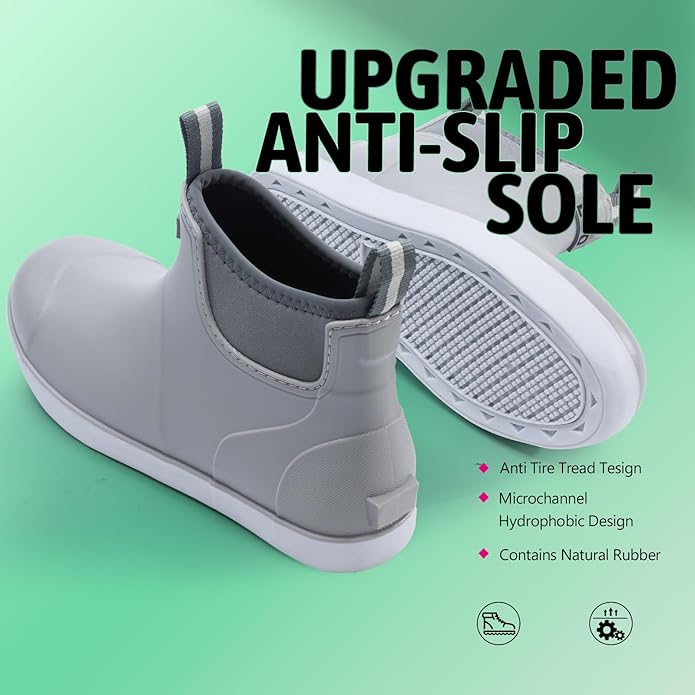 Women's Ankle Rain Boots - Slip On Waterproof Festival & Garden Shoes for Men - Comfortable Lightweight Rubber Wellies with Decorative Buckle