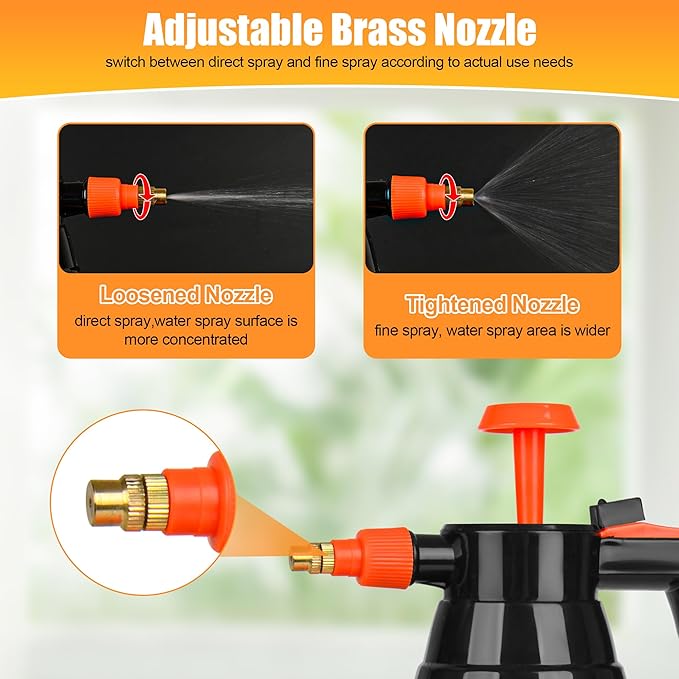 3 Pcs 1/2 Gallon Plastic Handheld Pump Sprayer – Garden Pressure Sprayer Bottle with Adjustable Nozzle for Plants, Cleaning, Household Tasks – Orange