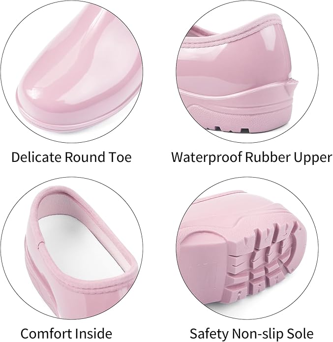 DKSUKO Waterproof Garden Shoe for Women Outdoor Slip-On Rain Boots Short Ankle Work Shoes and Garden Clogs with Comfort Insole