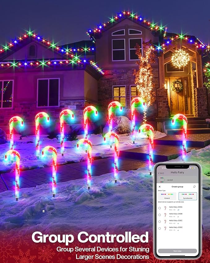 FREECUBE 6 Pack Smart Candy Cane Pathway Lights with App Remote Control Music Sync Color Changing Candy Cane Lights Plug in Dimmable Multicolor Light Up Candy Canes for Walkway