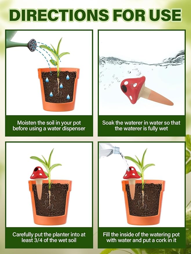 4Pcs Plant Watering Globes, Kalolary Self Watering Spikes Terracotta Drip Water Stakes Irrigation Watering Bulbs for Pot, Indoor, Outdoor, Vacation (Mushroom)