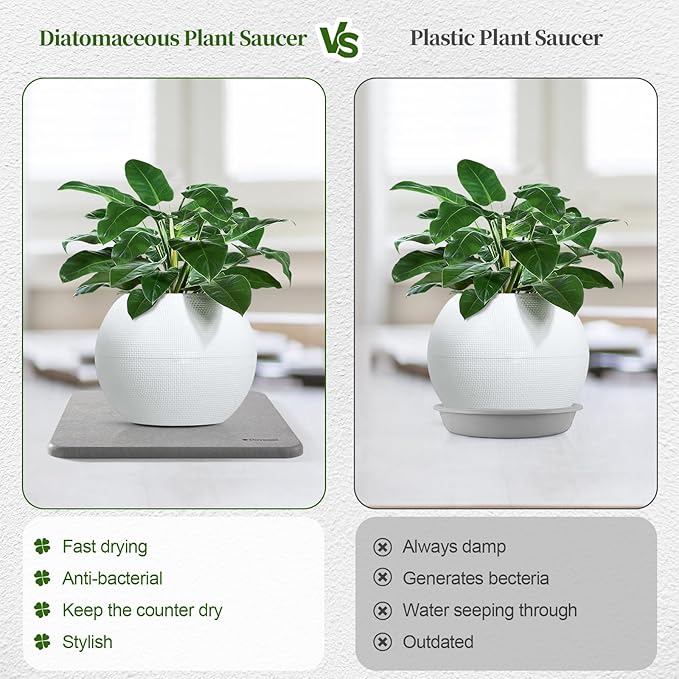 Plant Saucer, 12" Instantly Dry Diatomaceous Earth Stone Prevents Moisture Buildup, Flower Plant Tray Pot Saucer Keep Counter and Floors Dry and Clean (2 Pack)- Dark Gray