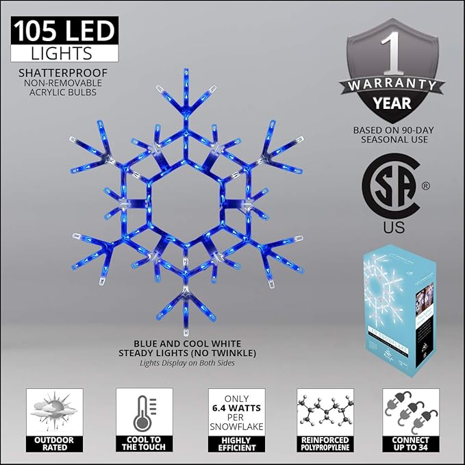 Kringle Traditions 36" Folding Blue and White Snowflake Decoration LED Lights, Large Decorations Outdoor Lights (36" Blue/Cool White Snowflake)