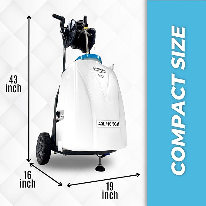 10.5 Gal Battery Powered Sprayer with Double Professional Pump with Wheels, Multifunctional and Portable Weed Sprayer for Lawn & Garden with Adjustable HD Wand and Nozzles