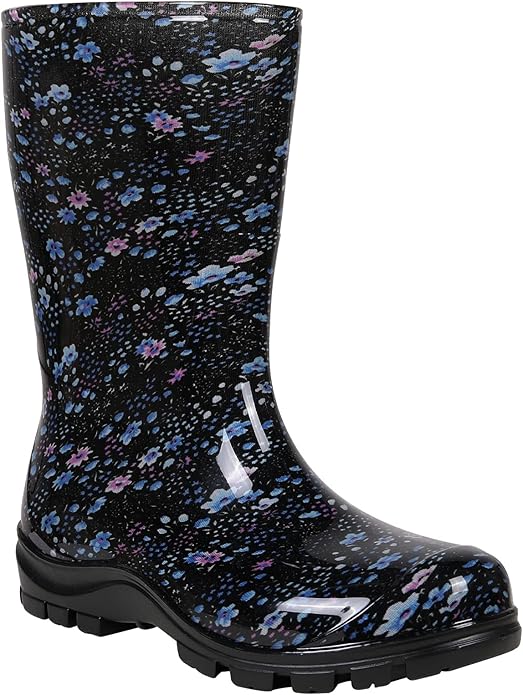 Asgard Women's Mid Calf Rain Boots Printed Waterproof Rubber Boots Short Garden Shose
