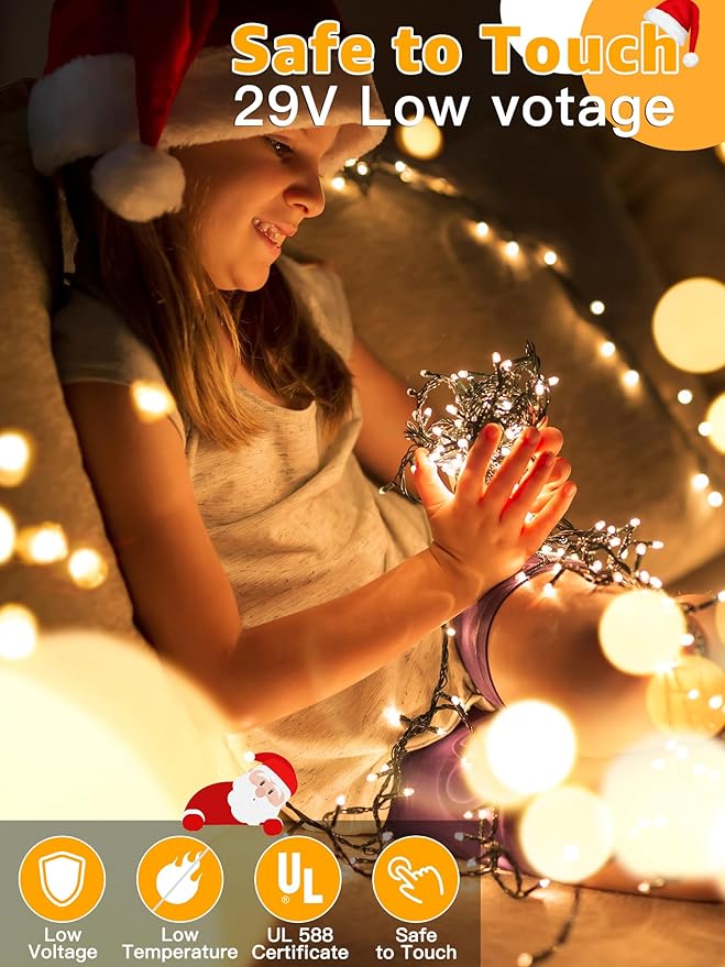 1000 LED 328 FT Christmas Lights, Waterproof Outdoor String With Remote and Timer, 8 Modes Dimmable, Fairy Lights for Holiday Decor (Warm White)