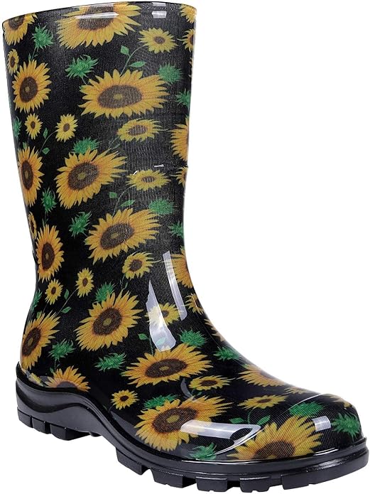 Asgard Women's Mid Calf Rain Boots Printed Waterproof Rubber Boots Short Garden Shose