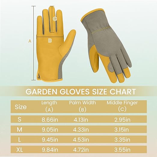 Gardening Gloves, Garden Gloves for Women and Men, Thorn Proof Working Gloves, Durable Leather Work Garden Gloves for Yard & Outdoor Work, Golden, M