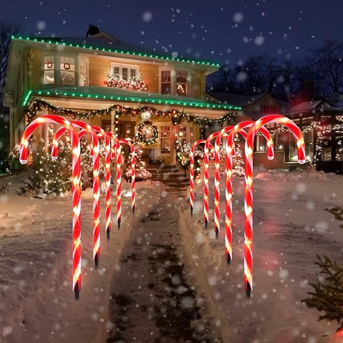 Brightown Total 28" Candy Cane Lights with Stakes, 10 Packs Large Christmas Pathway Lights Outdoor, Candy Cane Lights Outdoor Pathway Christmas Decorations for Yard Lawn Garden Walkway Sidewalk