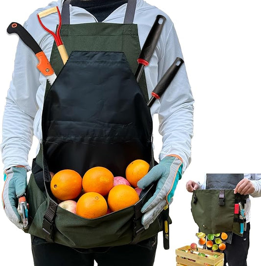 Extra Gardening Apron Waterproof Cross Back Apron, 600D Heavy Duty Apron Harvest and Large Quick Release Pockets