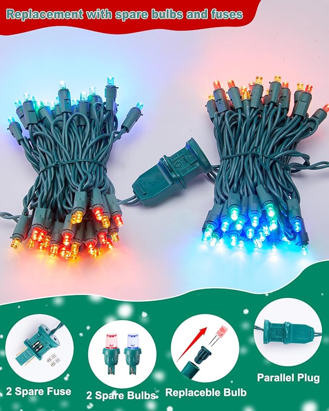 LED Christmas Mini String Lights, 28 Feet 100LEDs F5 Multicolor Mini Lights, Connectable Christmas Tree Lights for Wreath Garland Holiday Party Wedding Outdoor Indoor Christmas Decoration, Green Wire