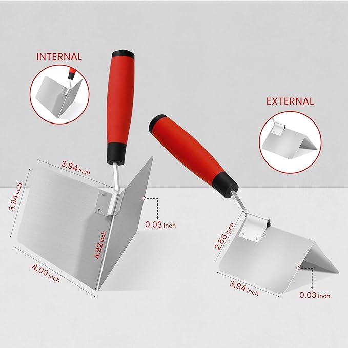 Fishark 2-Piece Drywall Corner Trowel Tool Set, Stainless Steel 3.9'' Outside Corner Knife & 5'' Inside Corner Knife for Sheetrock, Stucco & Concrete