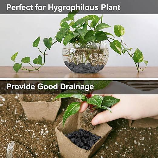 20Ib Black River Rock- Decorative Pebbles for Plants - River Rocks for Outdoor Landscaping- 0.3"-0.8" inch High Polished Stones for Aquarium, Terrarium,Vases, Home Decor