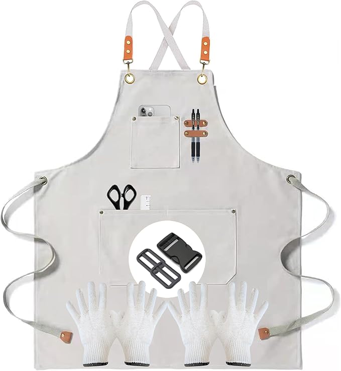 Heavy-Duty Canvas Tool Apron – Adjustable Cross-Back Work Apron with Pockets for Woodworking, Gardening & Crafts
