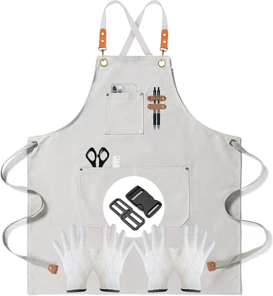 Heavy-Duty Canvas Tool Apron – Adjustable Cross-Back Work Apron with Pockets for Woodworking, Gardening & Crafts