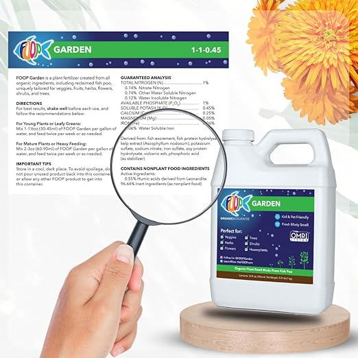 FOOP Garden - Organic Liquid Plant Food Made from Fish Manure (with Fresh Minty Scent) | Fish Fertilizer Alternative Perfect for Veggies, Herbs, Flowers,Trees,Shrubs | Kid&Pet Friendly (32oz)