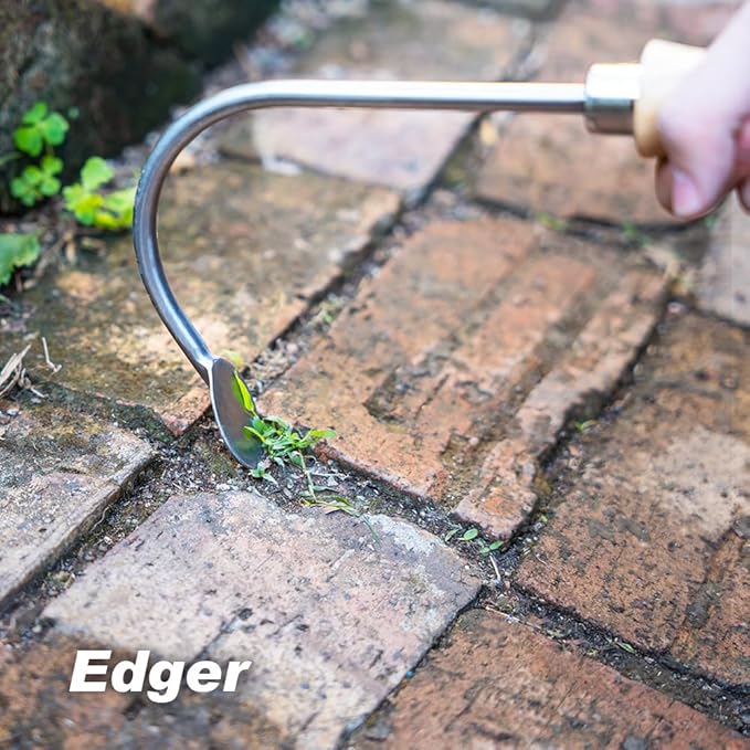 Berry&Bird Weed Puller, Crack Weeder Cultivator Garden Hand Tool, Durable Curved Head Hook & Wooden Handle, Garden Digging, Edging, Planting Remover for Patio Lawn Yard Moss Terrace Paving