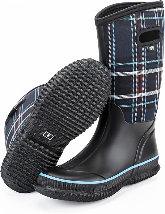 WTW Mid Calf Rain Boots for Women - Waterproof Insulated Neoprene Mud Boots Outdoor Hunting Garden Boots