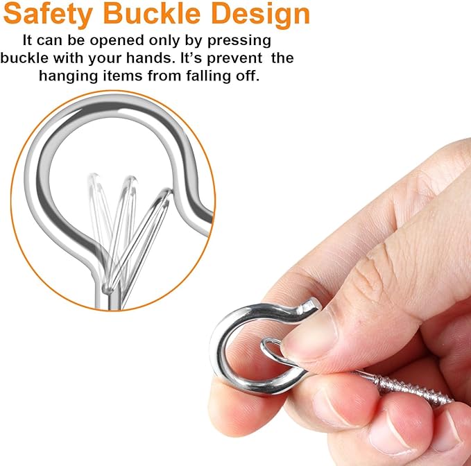 96 PCS Q-Hanger Hooks, Screw Hooks for Outdoor String Lights, Safety Buckle Design Cup Eye Hook for Hanging Christmas Lights, Plants, Mounted on Wall Ceiling, Include 1 Wing Nut Driver, Silver