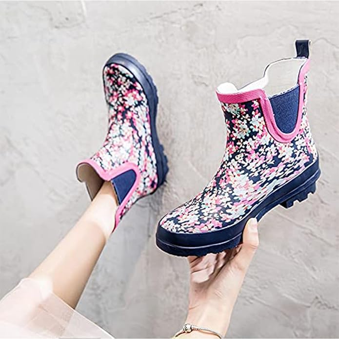 SWIFTFROG Rain Boots for Women - Waterproof Ankle Garden Shoes Anti-Slipping Floral Printed Rainboots for Ladies Stylish Light Ankle Rain Shoes, Women's Rain Footwear