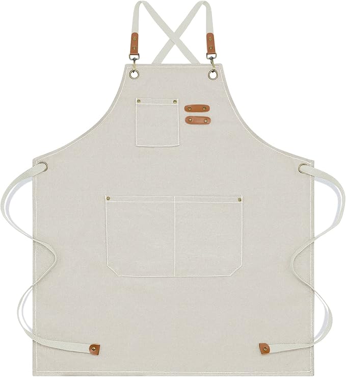 Apron for Men Women with Pockets Cotton Canvas Cross Back Heavy Duty Adjustable Work Apron