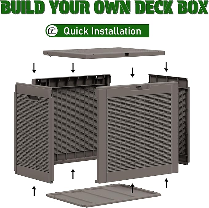 KAMABOKO 31 Gallon Resin Deck Box 2 Pack Outdoor & Indoor Waterproof Storage Box for Garden Tools, Package Delivery, Pool Supplies, Patio Cushions, Grey(Set of 2)