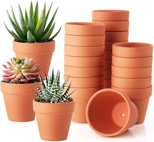 24 Pack 3 Inch Terracotta Pots, Mini Clay Pots with Drainage Holes,Cactus Flower Nursery Terra Cotta Pot for Indoor/Outdoor Succulent Plants, Crafts, Wedding Favor
