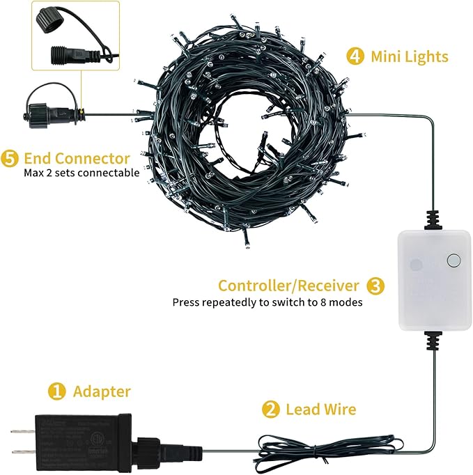 Christmas Tree Lights Outdoor, 205Ft 600 LED Twinkle Fairy Lights String Lights with 8 Light Modes for Christmas LED Garland Wreath Wedding Indoor Holiday Decorations with Dark Green Wire, Warm White