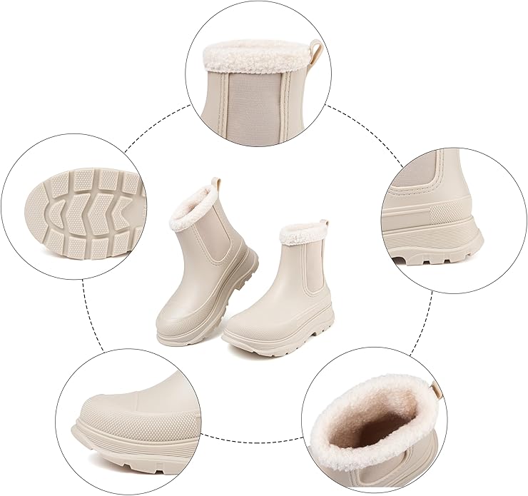 Women's Short Rain Boots Waterproof Slip On Ankle Chelsea Booties