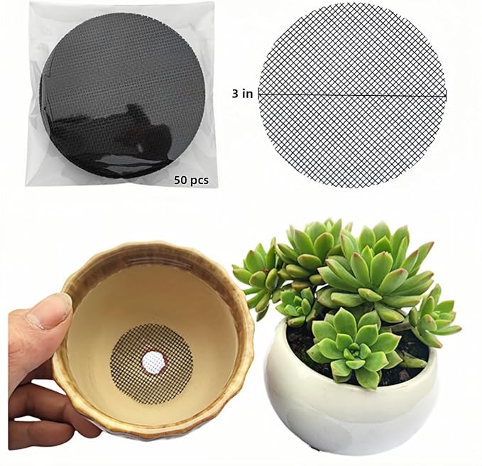 Shudyaer Flower Pot Hole Pad Bonsai Pots Bottom Grid Mat Mesh Round Drainage Mesh Hole Screens Keep Soil from Flowing Away Cuttable Circular Tailorable (50, 3 inch)
