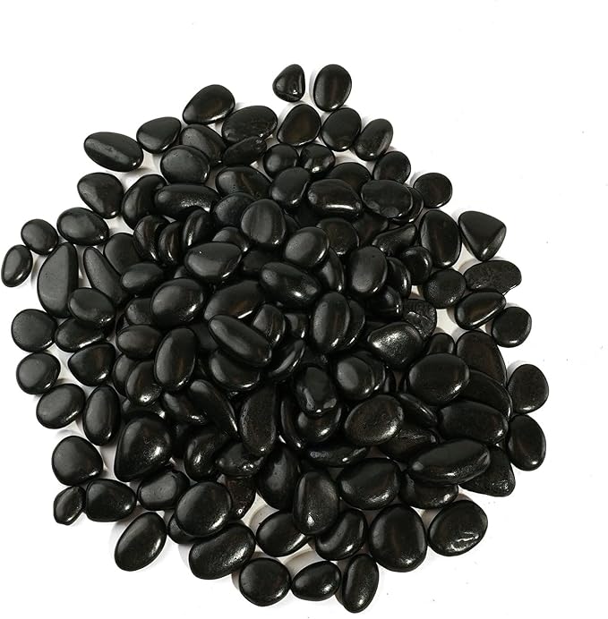 6 LBS River Rocks, StoneCreek, Decorative Garden Stones for Plant Landscaping, Polished Gravel Filler Pebbles for Home Decoration, Vases, Succulents, Flower Beds and Fish Tanks (Black, Medium)