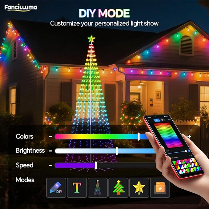 9 FT Outdoor Christmas Tree,Smart APP Remote Control RGB Color Changing DIY Timer 460 LED Christmas Tree for Indoor Outdoor Decorations