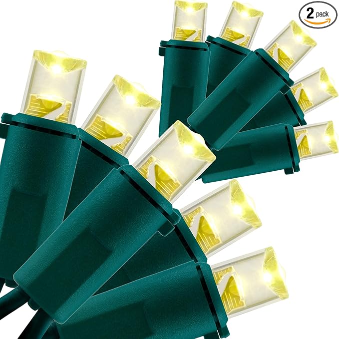 YULETIME Warm White Wide Angle LED Christmas Lights 200 Count 50 ft, Pack of 2 Strands 25 ft 100 Lights UL Certified String Light Set (Warm White)