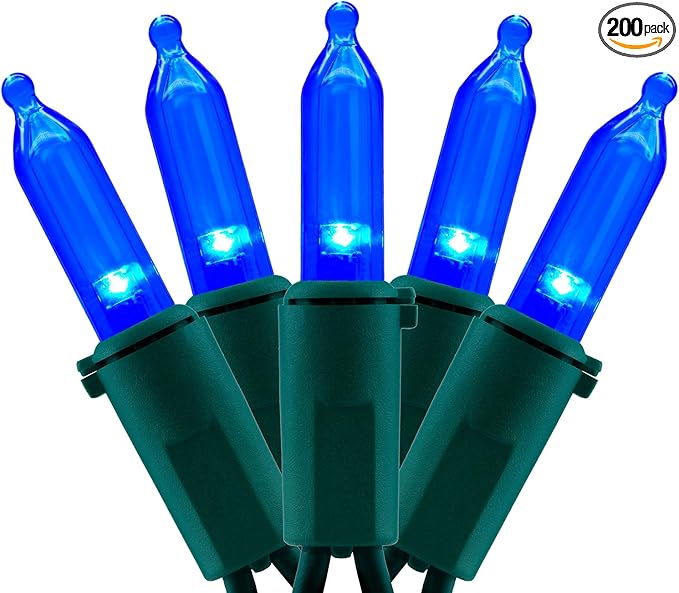 YULETIME 200 Count Blue LED Christmas Lights, 66 Feet Green Wire UL Certified Commercial Grade Holiday String Light Set (Blue)