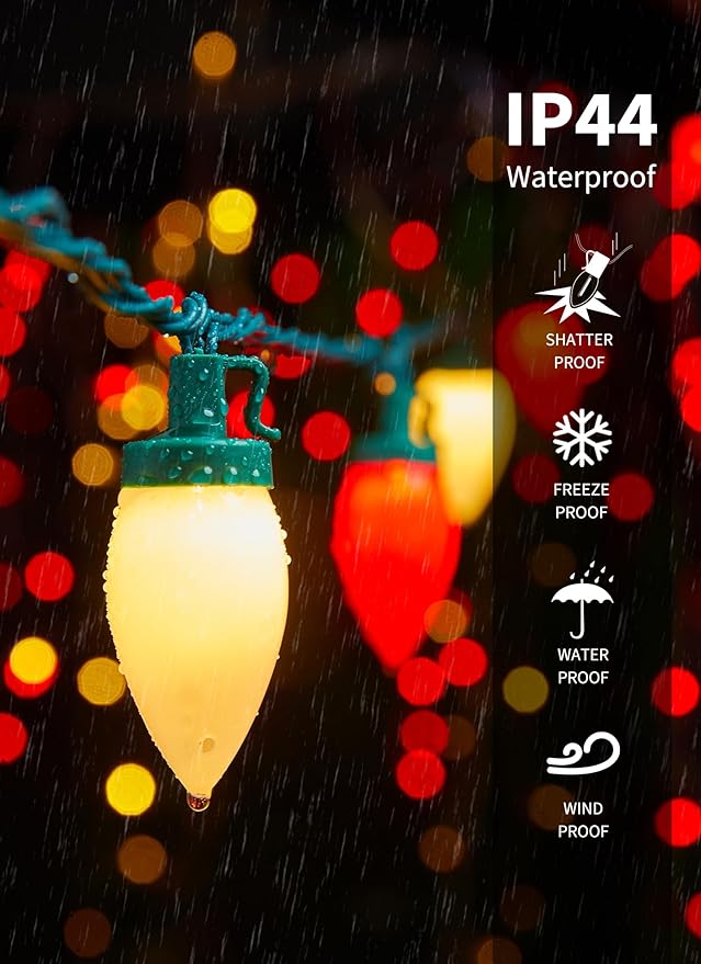 C9 Christmas Lights Outdoor Waterproof, 81 Feet 100 LED String With Timer & 8 Light Mode, Connectable Christmas Tree for Indoor Outside Roofline Patio Decorations, Red & Warm White