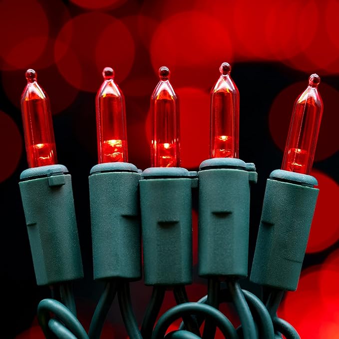 YULETIME 200 Count Red LED Christmas Lights, 66 Feet Green Wire UL Certified Commercial Grade Holiday String Light Set (Red)