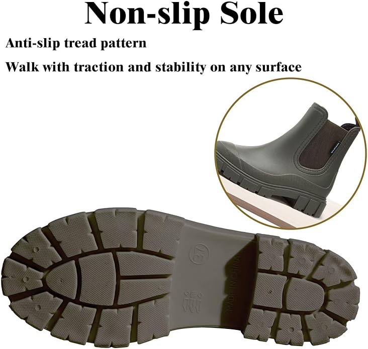 Short Rain Boots Women Waterproof Ankle Rainboots Fashion Chelsea Boots Non-Slip Garden Shoes for Outdoor Work Booties