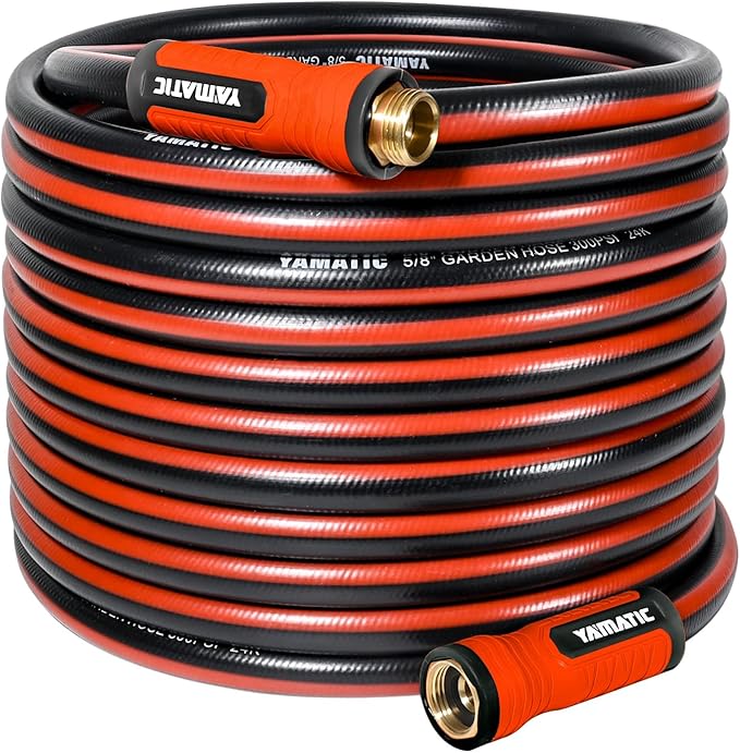 YAMATIC Garden Hose 75ft x 5/8", Ultra Durable Water Hose with Swivel Handle, Kink Resistant, Soild Brass 3/4" Connection Fittings, Leak Proof for Gardening, Agriculture, Car Wash, Lawn, Black