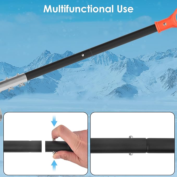 Aluminum Snow Shovel for Driveway – 40" Long Square Shovel with D Handle, Large Capacity Flat Shovel, Portable Snow Removal Tool for Home Garage Garden Camping Emergency, Orange