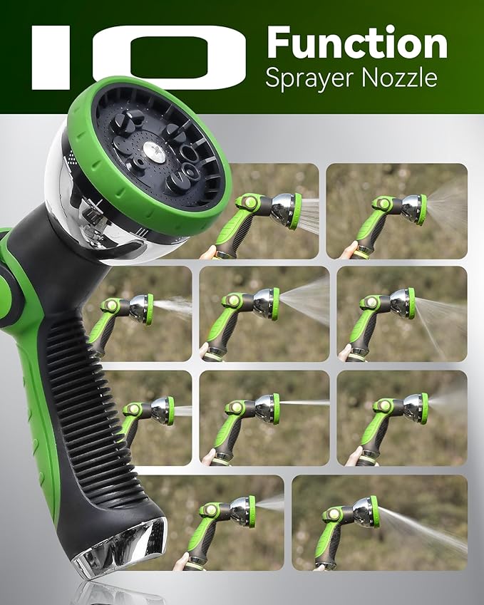 RAINPOINT 75 Foot Garden Hose - No-kink 304 Metal Garden with 10 mode Nozzle - Brass Connection, Swivel Handle, Flexible Hose,Lightweight, Puncture